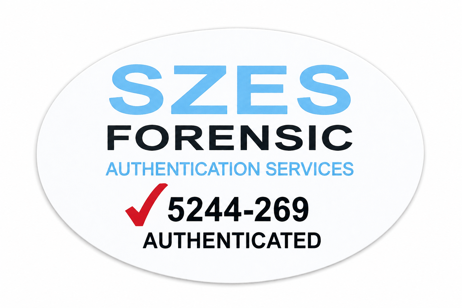 Etiqueta numerada de autenticidad utilizada por SZES Forensic para identificar objetos autenticados